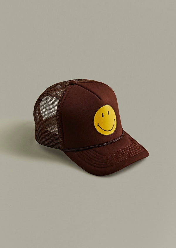 Smiley Face Trucker Hat Brown