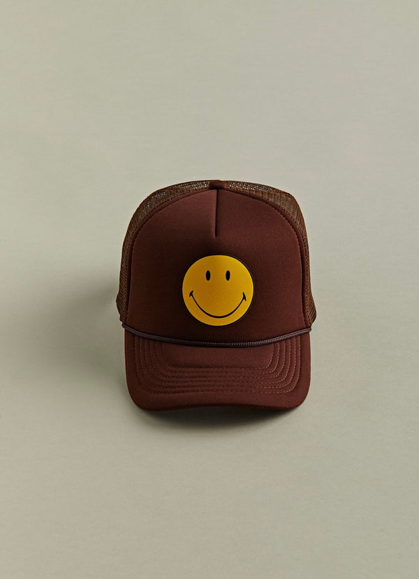 Smiley Face Trucker Hat Brown