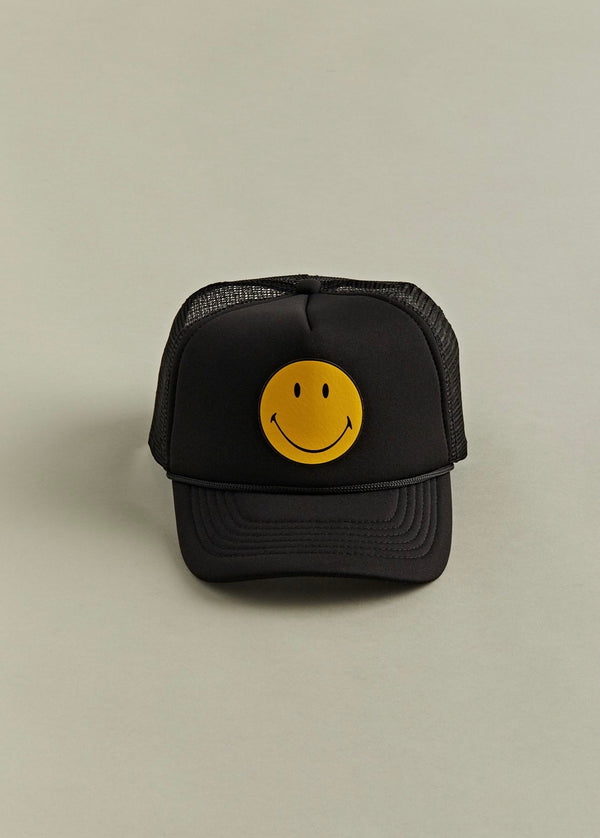 Smiley Face Trucker Hat Black