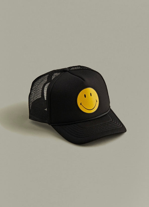 Smiley Face Trucker Hat Black